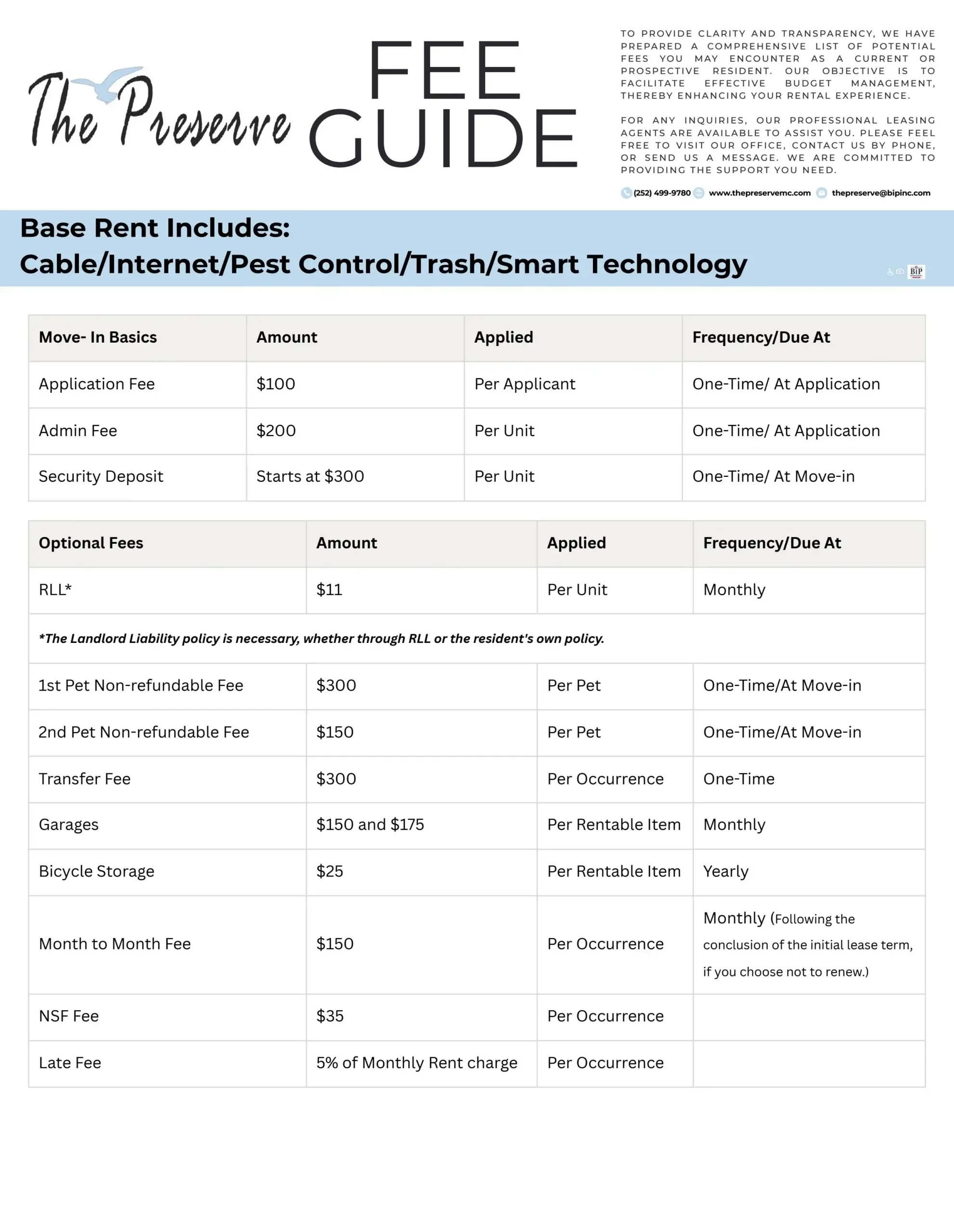 The Preserve Fee Guide Updated 2026